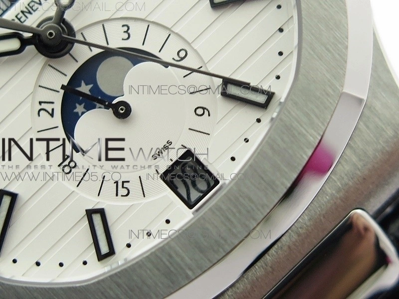 NAUTILUS 5726 SS GRF 1:1 BEST EDITION WHITE DIAL WORKING ANNUAL CALENDARON BLACK LEATHER STARP A.324 V2